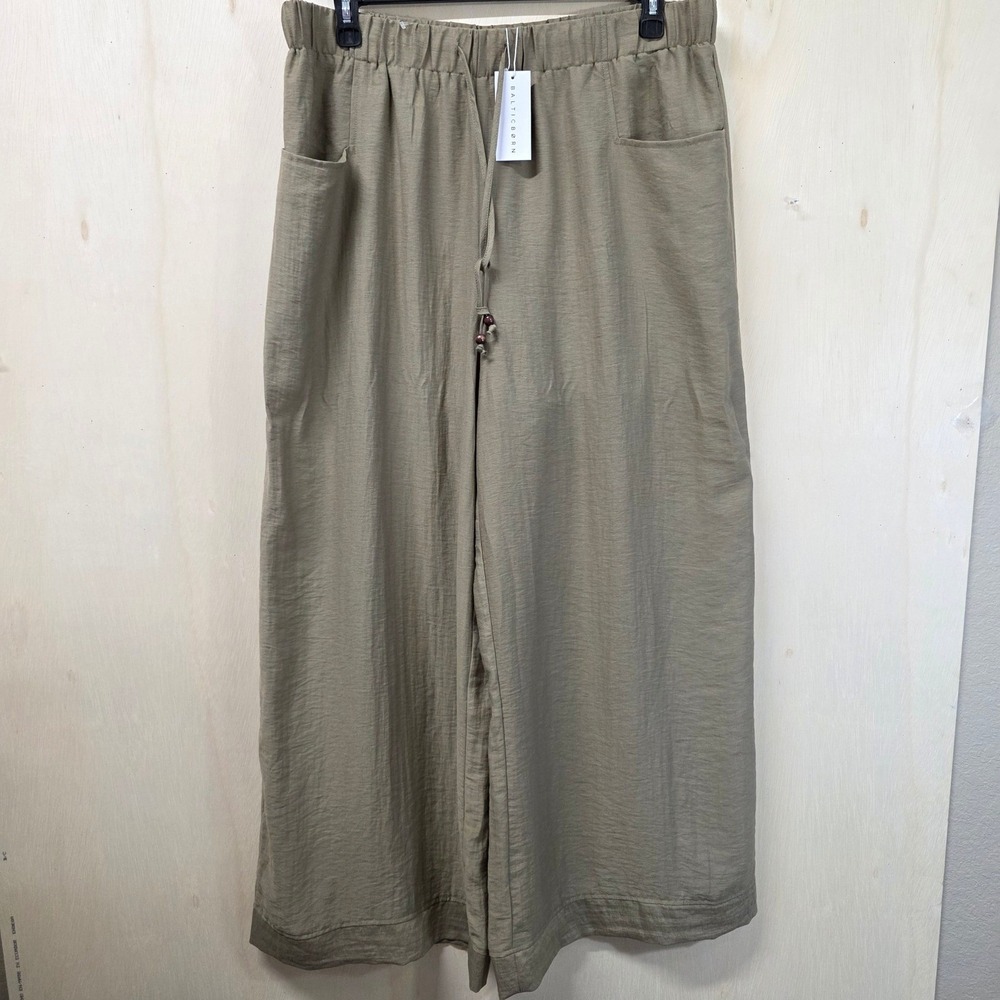 Baltic Born Sage Green Linen Blend Wide Leg Crop Pants 1XL New - Picture 12 of 16